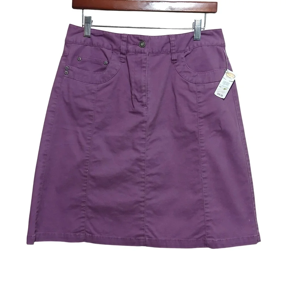 Talbots Petite A Line Skirt Purple Cotton Stretch Size 8 NWT